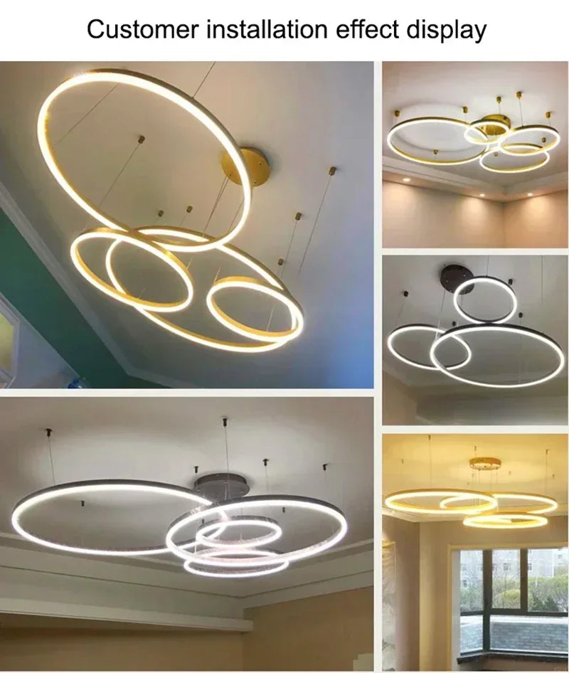 2025 Modern Led Ceiling Chandelier Home Brushed Round Rings Mounted Pendant Lighting Living Room Gold Coffee Color Hanging Lamp