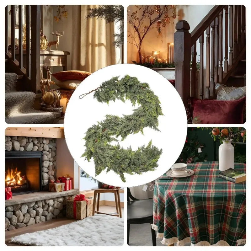 Christmas Cedar Garland Real Touch Winter Pine Garland for Mantle Holiday Atmosphere Props Party Supplies for Front Door Living