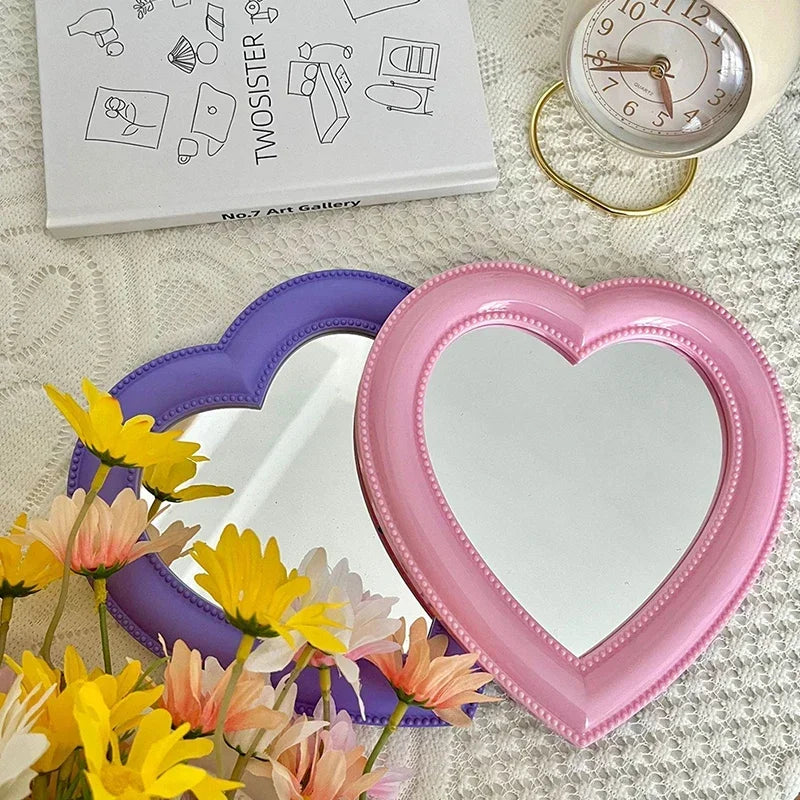 Heart-shaped Mirror Bedroom Table-top Makeup Mirror Home Dual-purpose Wall-mounted Dressing Mirror Cute Heart-shaped Pose Prop