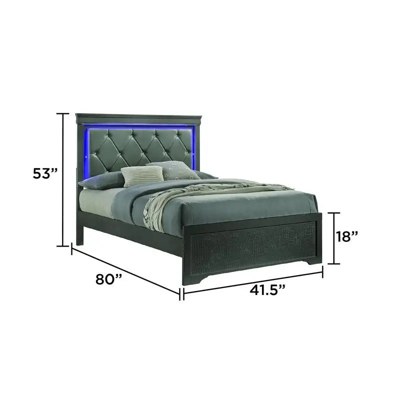 Modern 4-Piece Twin Bedroom Set with LED Headboard in Metallic Gray, Wood Construction, Stylish Design, Perfect for Any Room