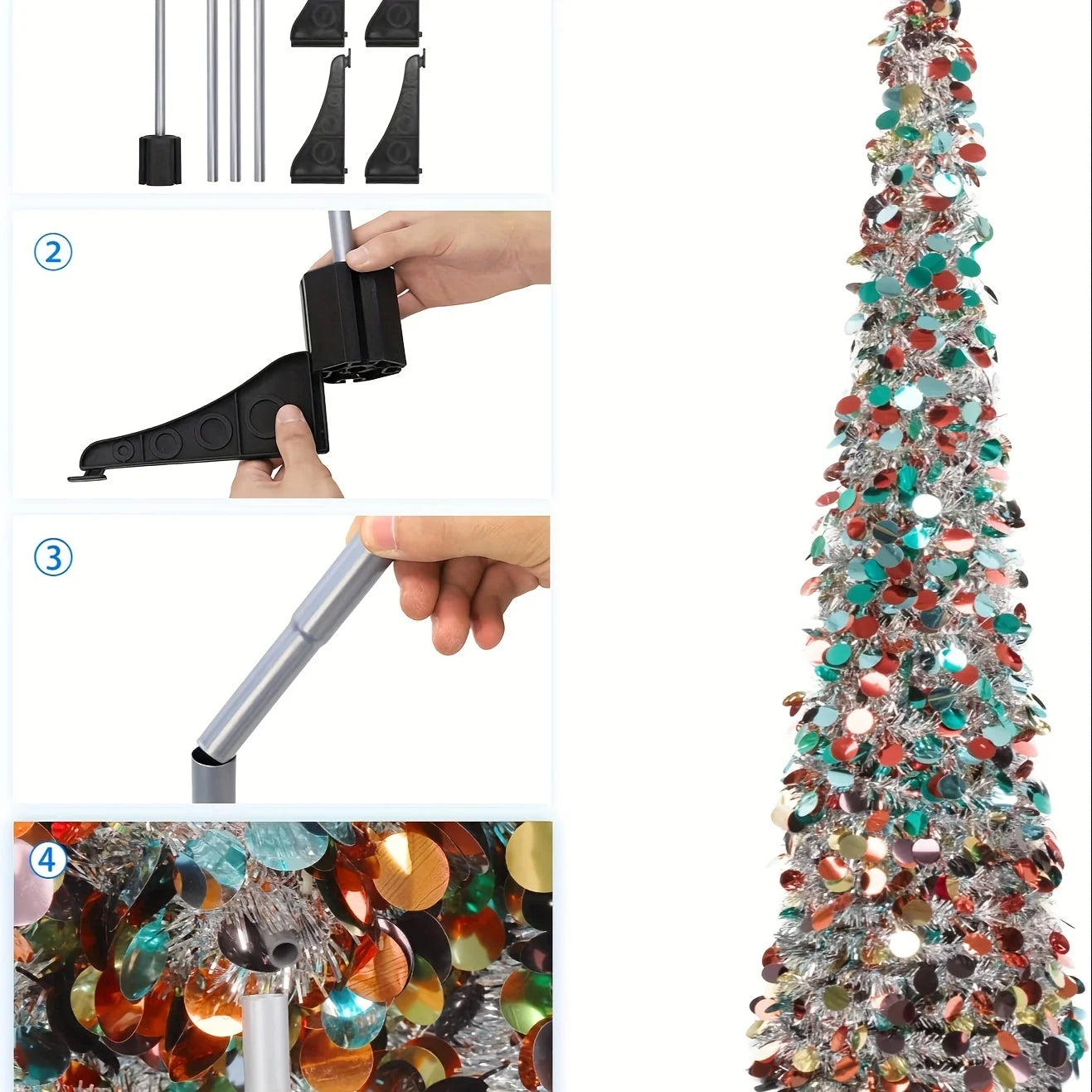 5ft Pop-up Christmas Light Tree, Easy to Assemble Coastal Shining Colorful Christmas Pencil Tree,