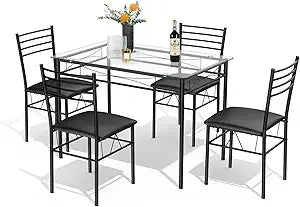 Dining Table Set FR 4, Kitchen Table and Chairs Set with Metal Frame & Padded Seat, Dining Table and Chairs Set of 4 for Dining