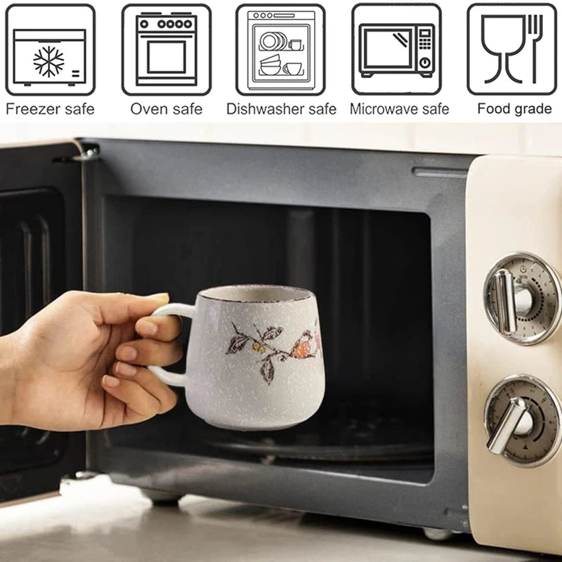 350ml Japanese Retro Ceramic Coffee Mug With Lid And Spoon Milk Breakfast Cups Home