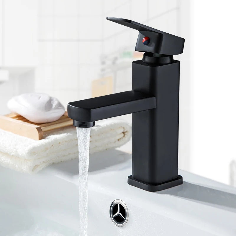 Black Stainless Steel Square Hot and Cold Dual-use Basin Faucet Home Kitchen Bathroom Cabinet Faucet
