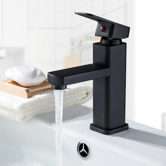 Black Stainless Steel Square Hot and Cold Dual-use Basin Faucet Home Kitchen Bathroom Cabinet Faucet