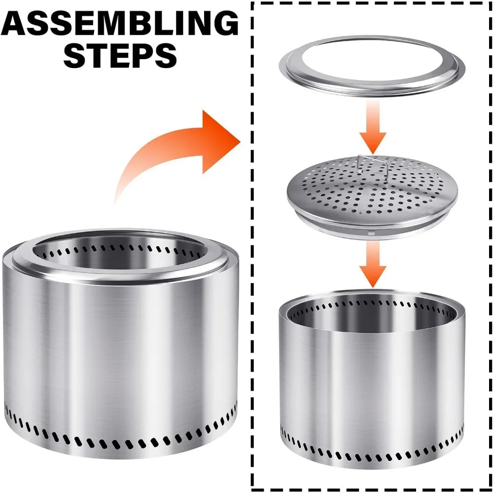 20 Inch Outdoor Wood-Burning Fire Pit, Stainless Steel Backyard Fireplace for Patio and Garden Gatherings