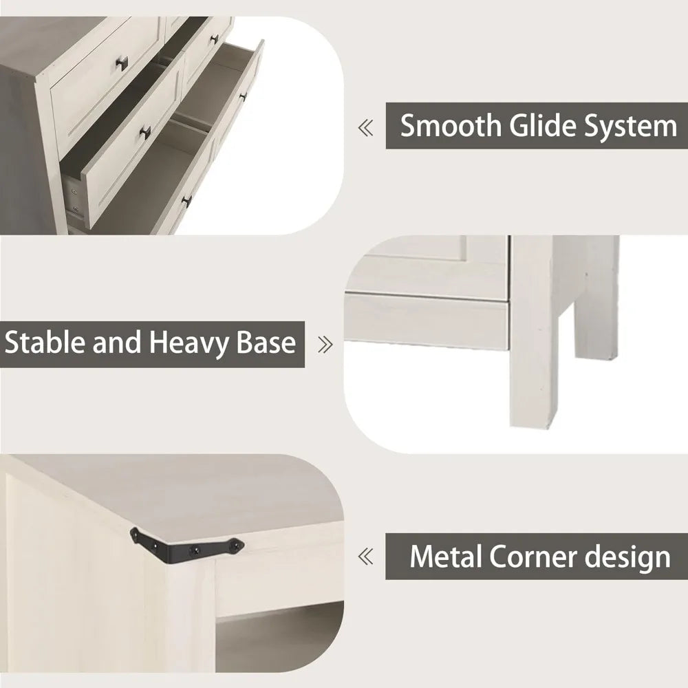 Farmhouse Bedroom Set, 3 Pieces Bedroom Furniture Set, Rustic Wood 6 Drawer Dresser