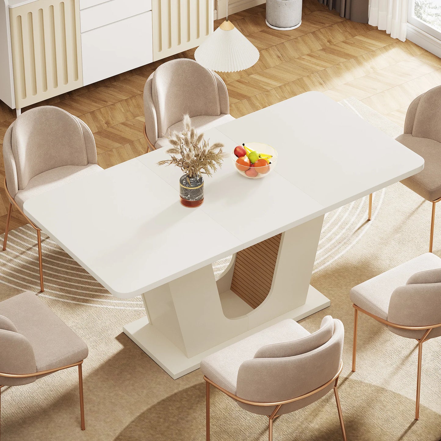 Tribesigns Modern Dining Table for 4-6 People, 55-Inch Rectangular Kitchen Table with U-Shaped Base, Dinner Table for Kitchen