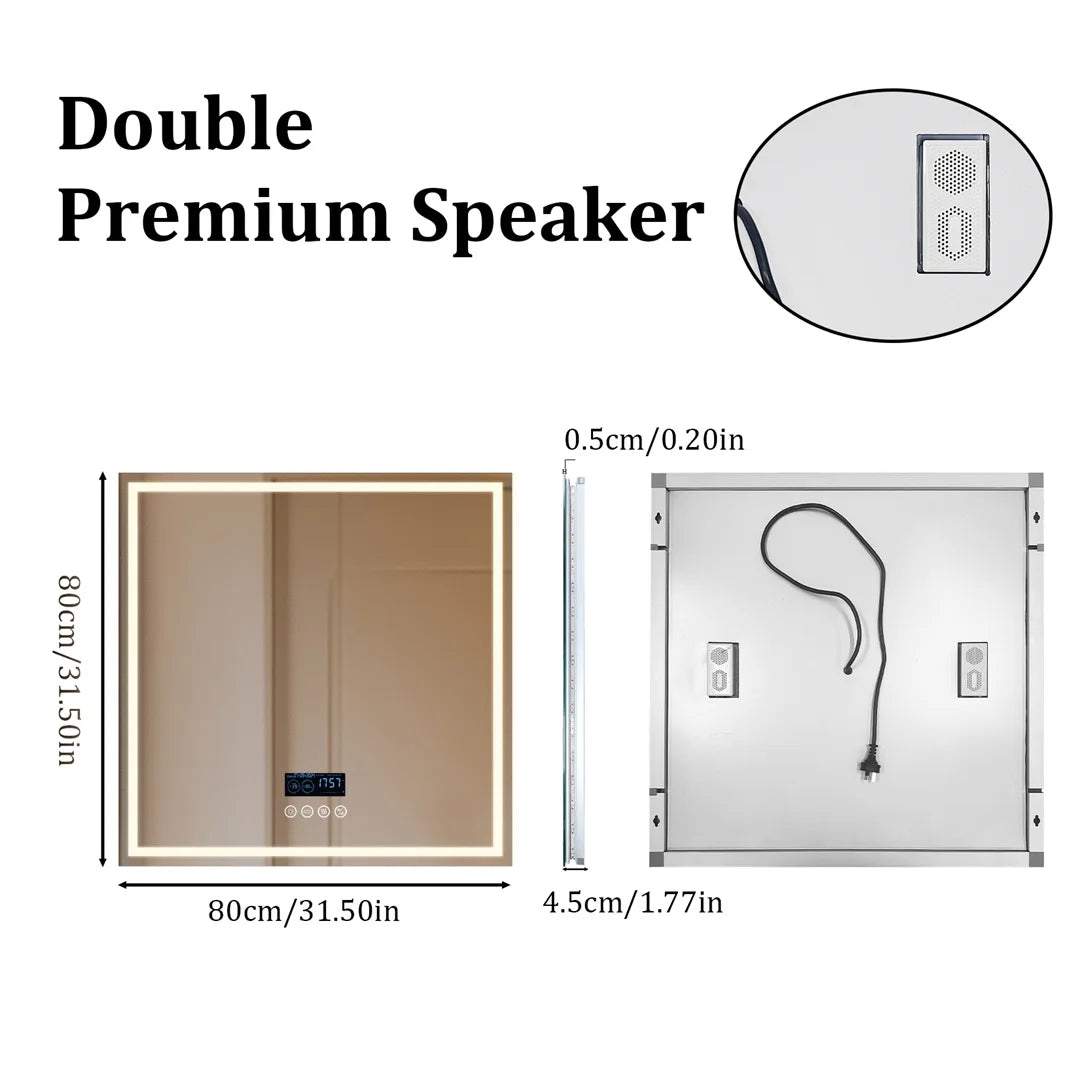 LUVODI Large Illuminated Bluetooth Bathroom Mirror Rectangle Anti-fog LED Bathroom Vanity Mirror with Bluetooth Speaker 3 Color