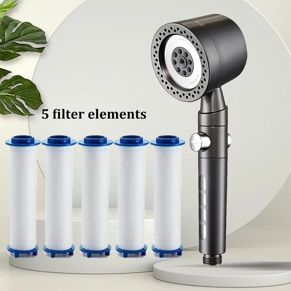 New High Pressure Water Saving Filter Shower Head 5 Modes Handheld Shower Head