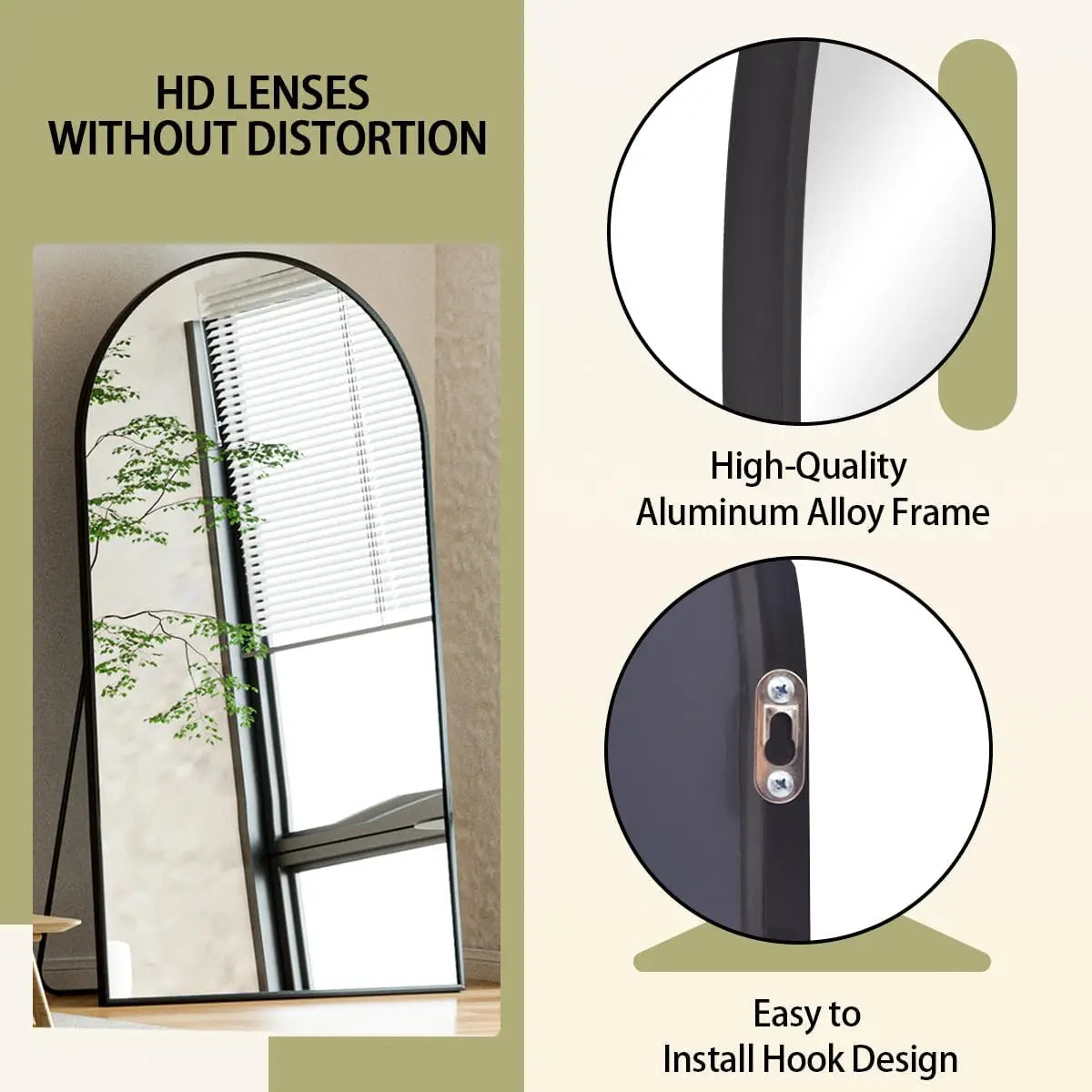 Arch Mirror Full Length, Floor Length Mirror, 76"x34" Wall Mirror Full Length, Oversized Floor Mirror, Aluminum Alloy Frame