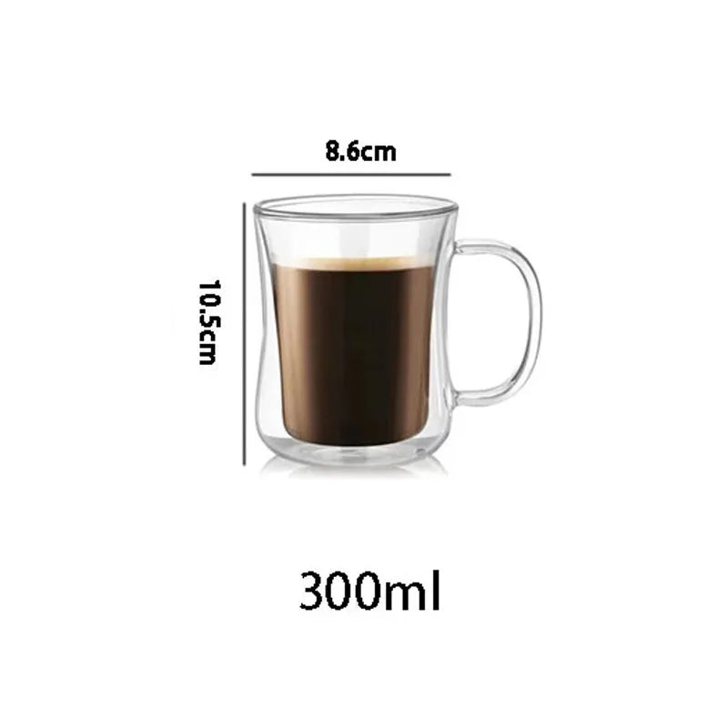 1PCS Double Wall Glass Cup Clear Coffee Mug With Handle For Hot Cold Beverage Milk Juice Drinkware