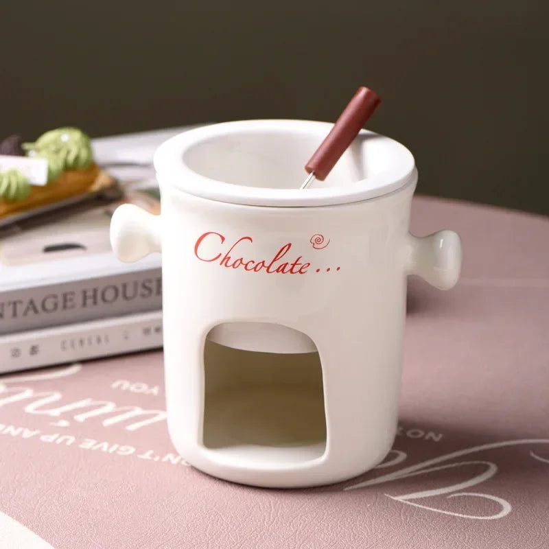 Hot Ceramic Chocolate Chafing Dish Cup with Fork  Chocolate Mug Tableware Creative