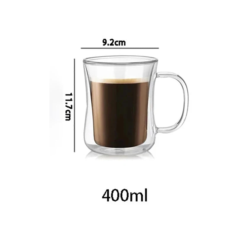 1PCS Double Wall Glass Cup Clear Coffee Mug With Handle For Hot Cold Beverage Milk Juice Drinkware
