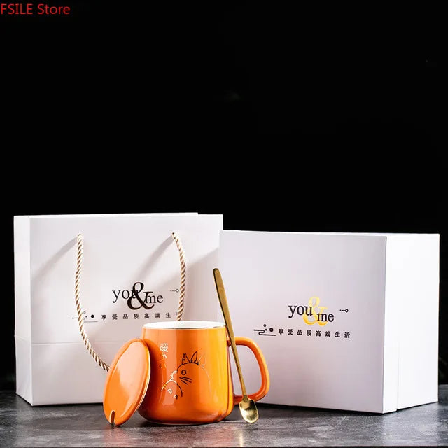 400ml New Product European Style Light Luxury Gold-painted Ceramic Coffee Mug with Lid Spoon