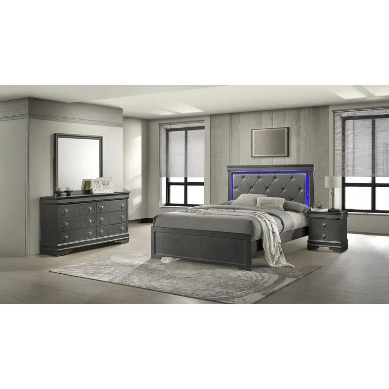 Modern 4-Piece Twin Bedroom Set with LED Headboard in Metallic Gray, Wood Construction, Stylish Design, Perfect for Any Room