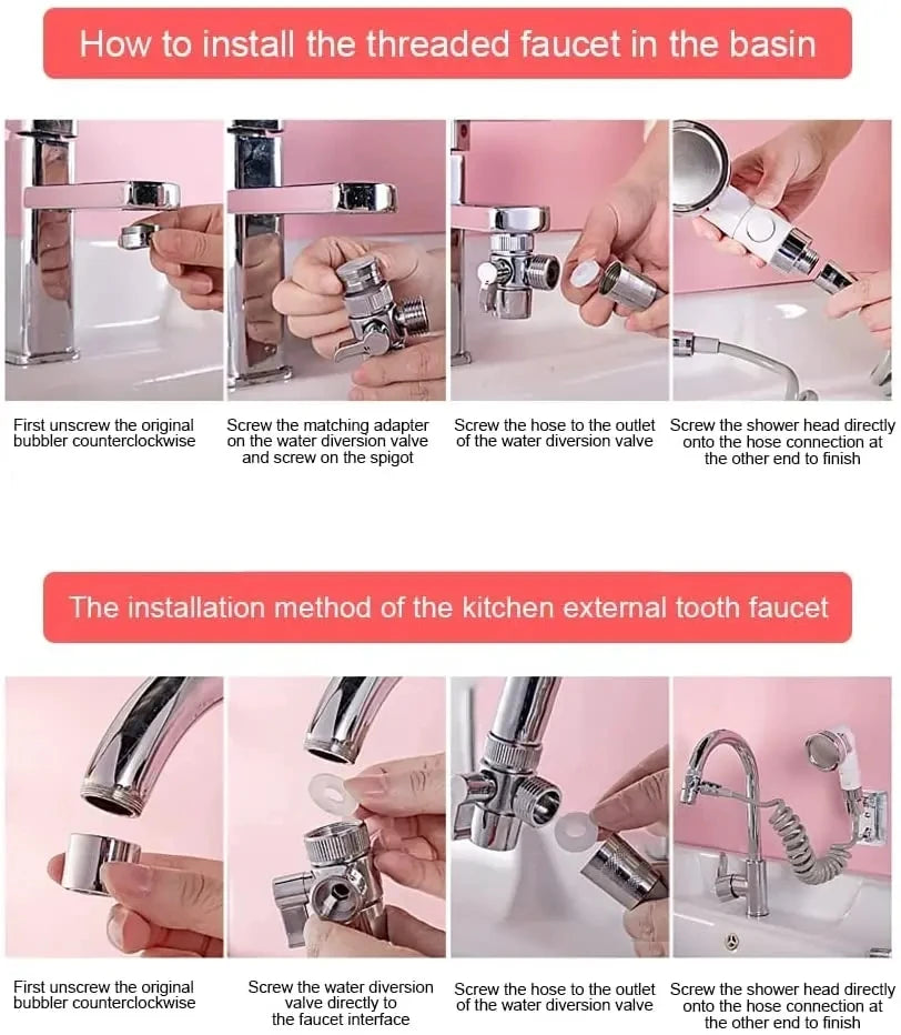 3 Mode Bidet Faucet External Shower Head Bathroom Kitchen Basin Tap Adapter Splitter Set Water Diversion Shower for Beauty Salon