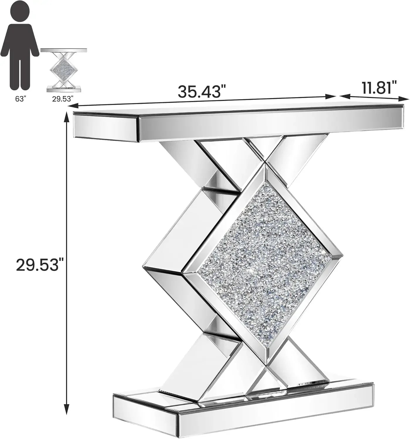 SHYFOY 47.2'' Console Table Mirrored  with Diamond Shaped Long Accent Narrow Table Sofa Table Foyer Table