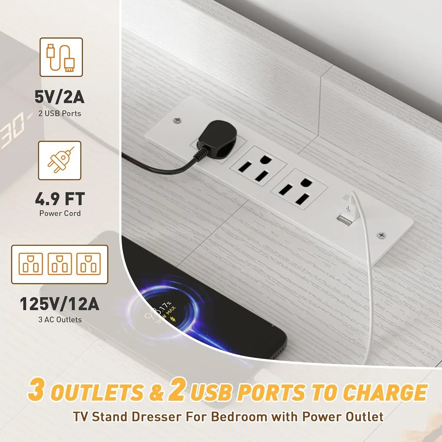 Dresser for Bedroom with 11 Drawers for 60" TV Stand for Bedroom with LED Lights & Charging Station Long Dresser with Shelves