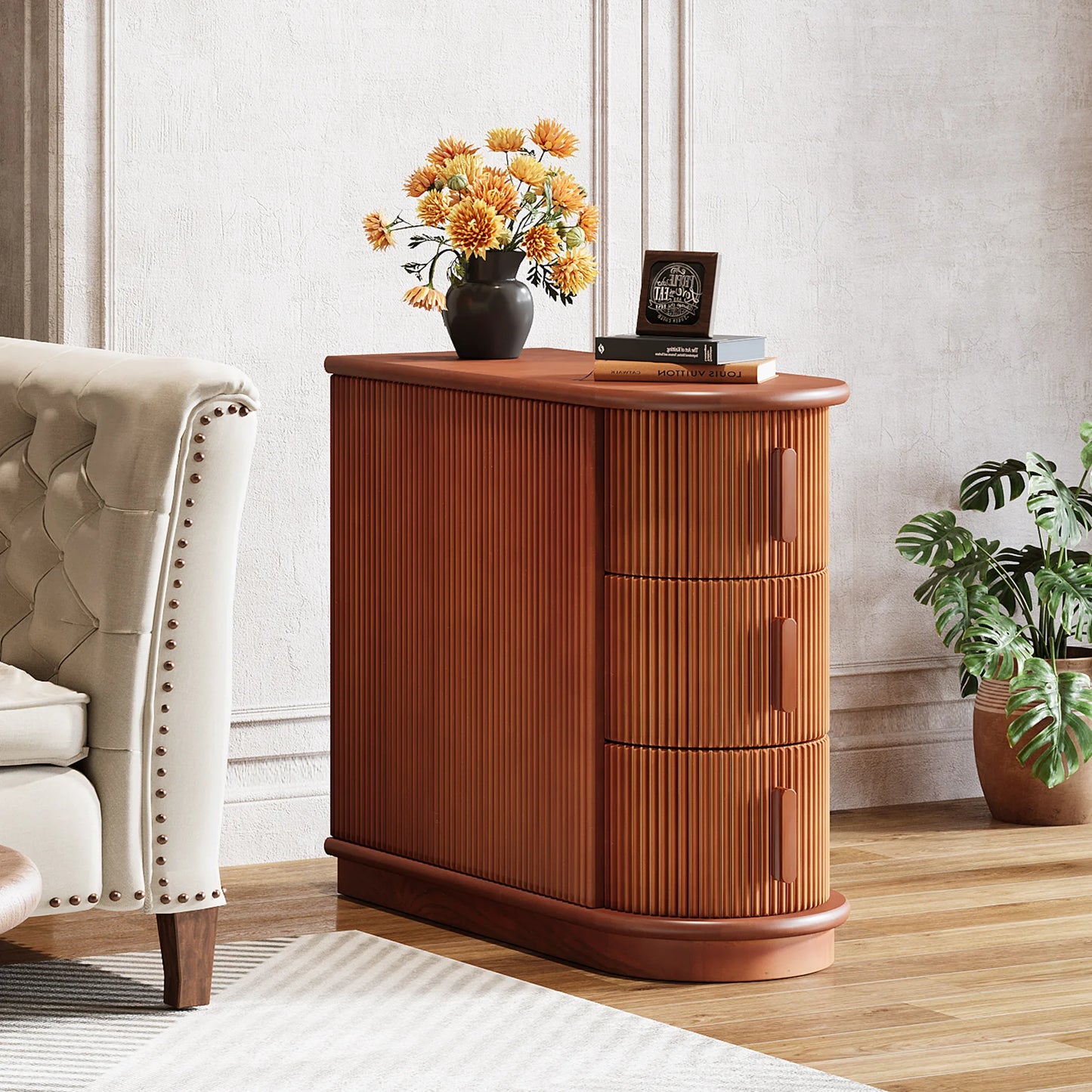 Tribesigns Solid Wood End Table, 3-Drawer Modern Sofa Side Table, No Assembly Required, Narrow Chair Side Table Slim Nightstand