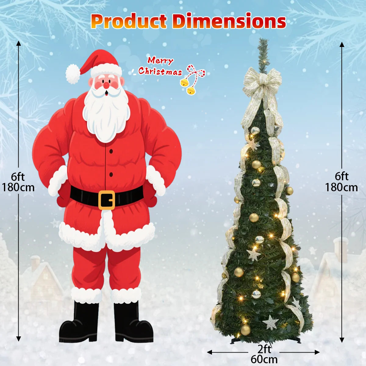 2025 Christmas Decoration 180/190cm Pre Lit Pop Up Artificial Christmas Tree 100/200 LED Lights Plug-In Power Party Home Decor