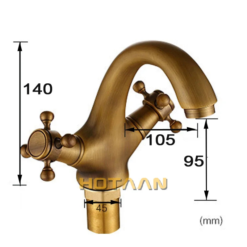Antique Faucet Bathroom Basin Faucet Two Handles Washbasin Taps Solid Brass Deck