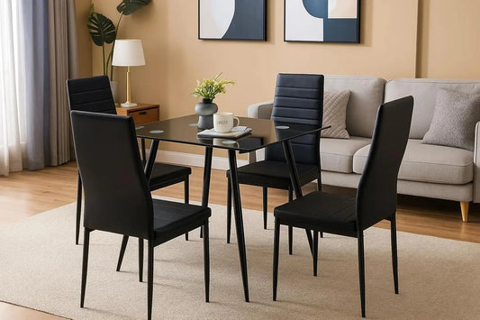 Black Dining Room Chairs Set of 4, PU Leather Balck Kitchen Chairs with Padded High Back  Foot Cap Protection, No Table