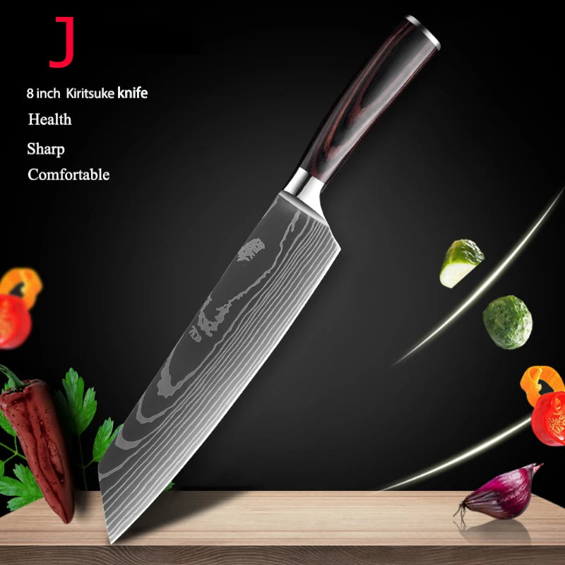 1-10Pcs Chef Knife For kitchen Set Japanese Sharp Cleaver Slicing Utility Knife Cooking Tools