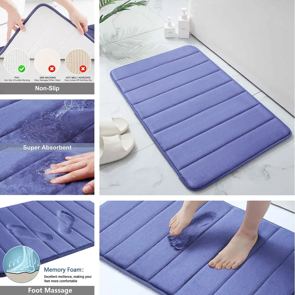 Super Absorbent Bath Mat Memory Foam Carpet Non-slip Bathroom Rug Bathtub Side Floor Rugs