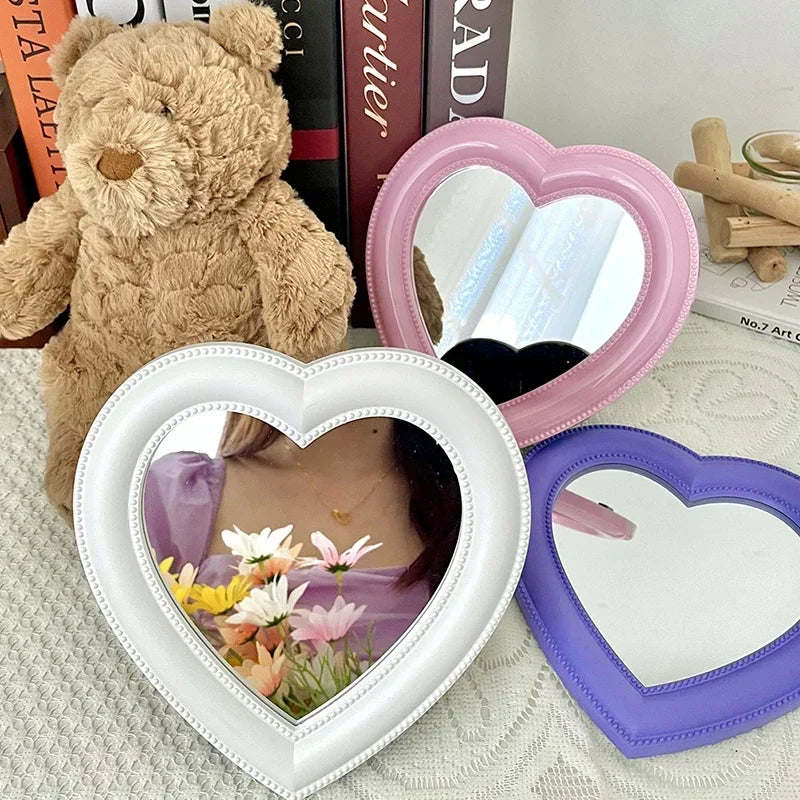 Heart-shaped Mirror Bedroom Table-top Makeup Mirror Home Dual-purpose Wall-mounted Dressing Mirror Cute Heart-shaped Pose Prop