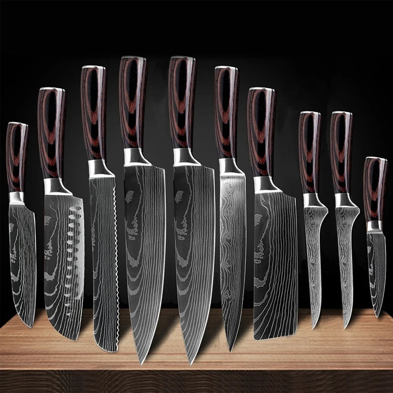 1-10Pcs Chef Knife For kitchen Set Japanese Sharp Cleaver Slicing Utility Knife Cooking Tools