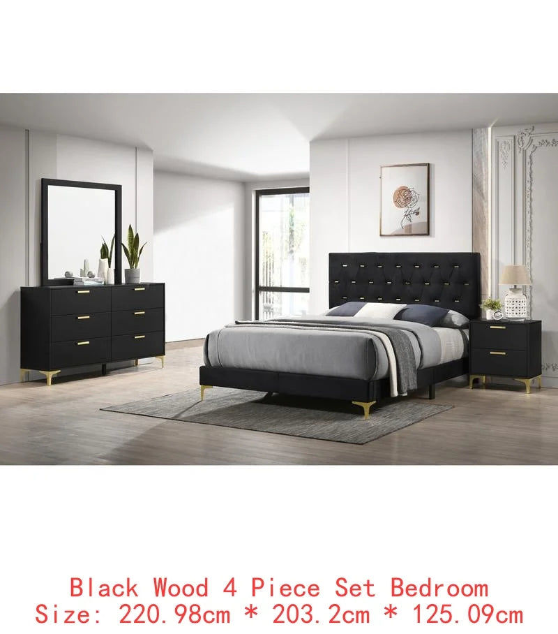 Tufted Panel 4-piece Eastern King Bedroom Set - Black and Gold