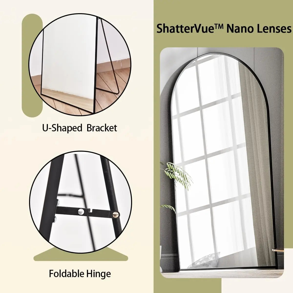 Arch Mirror Full Length, Floor Length Mirror, 76"x34" Wall Mirror Full Length, Oversized Floor Mirror, Aluminum Alloy Frame