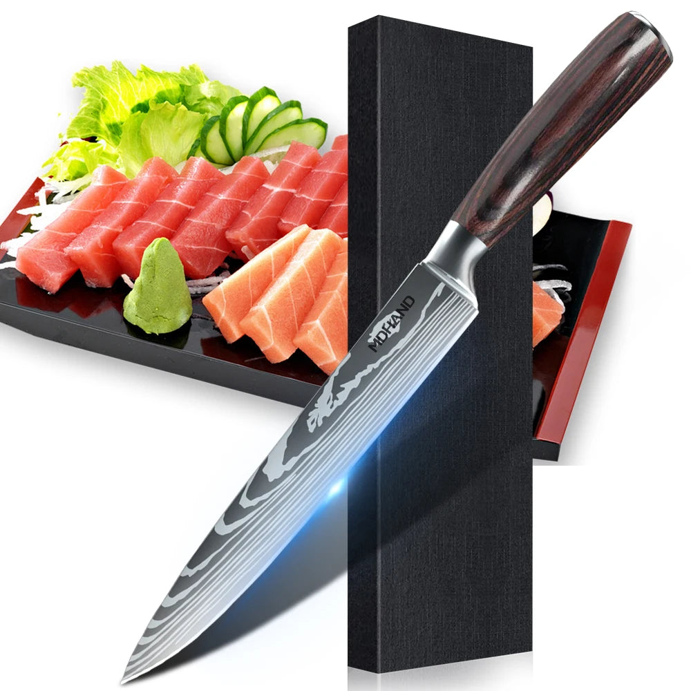 1-10PCS Chef knife Japanese Kitchen Knives Set  Stainless Steel Cleaver Slicer Knife