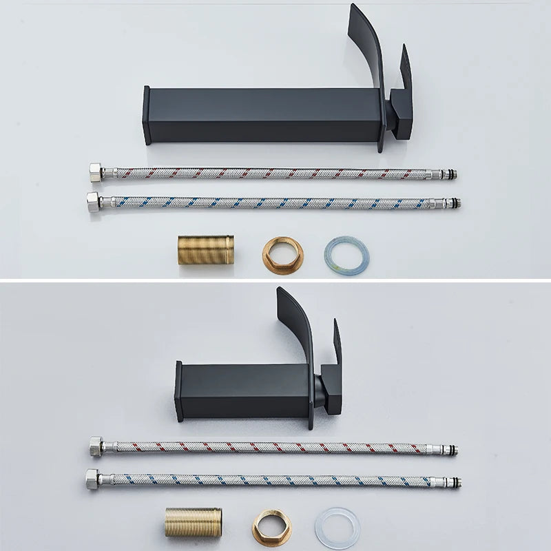 Matte Black Basin Faucet Deck Mounted Single Lever Bathroom Crane Waterfall Brass Bathroo