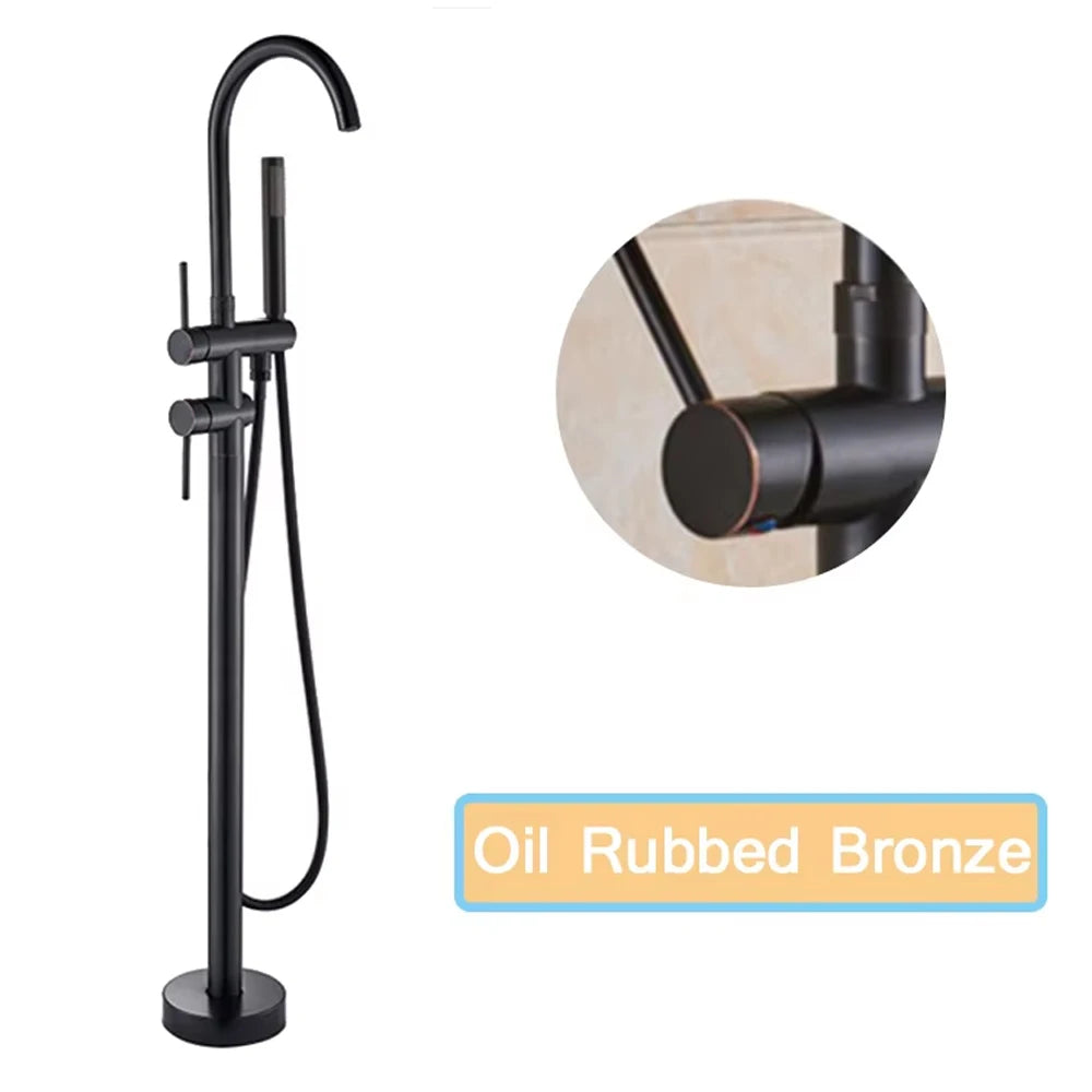 Black Bathroom  Bathtub Faucet With Hand Shower  Hot and Cold Faucet Floor Mounted Tub