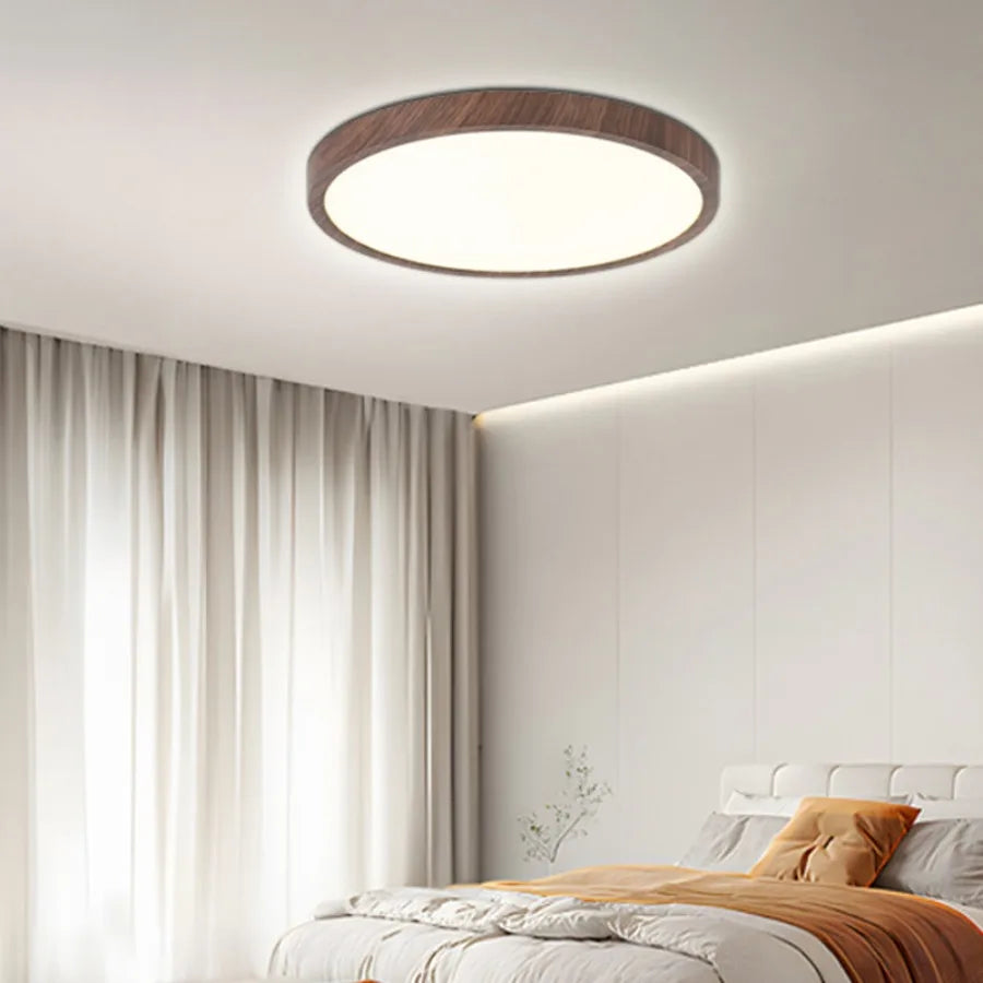 Modern LED Wood Grain Ceiling Lamp Circular Ultrathin Walnut wood Bedroom living room Restaurant Balcony Aisle Home Lights