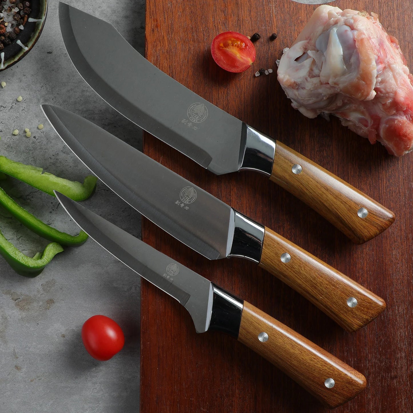 1-3pcs Butcher's Precision Knife Set with sheath Premium Imitation wood Handles -