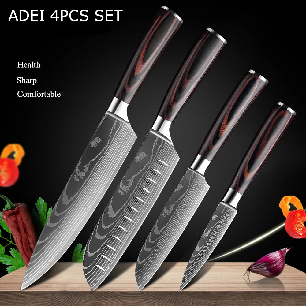 1-10Pcs Chef Knife For kitchen Set Japanese Sharp Cleaver Slicing Utility Knife Cooking Tools
