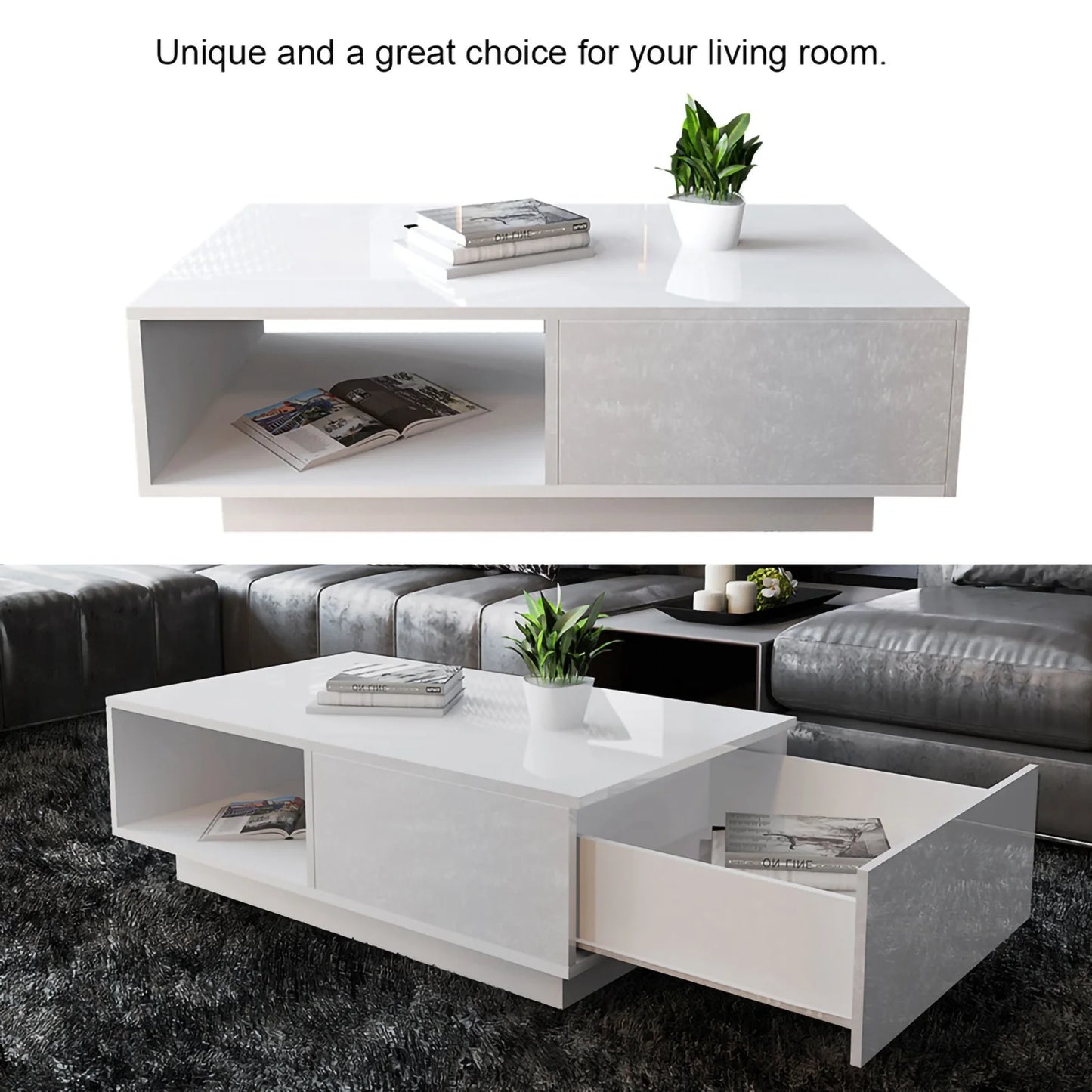 Modern High Gloss Rectangular Coffee Table Easy Using Exquisite Workmanship Simple Brand New Tea Table Storage Living Room