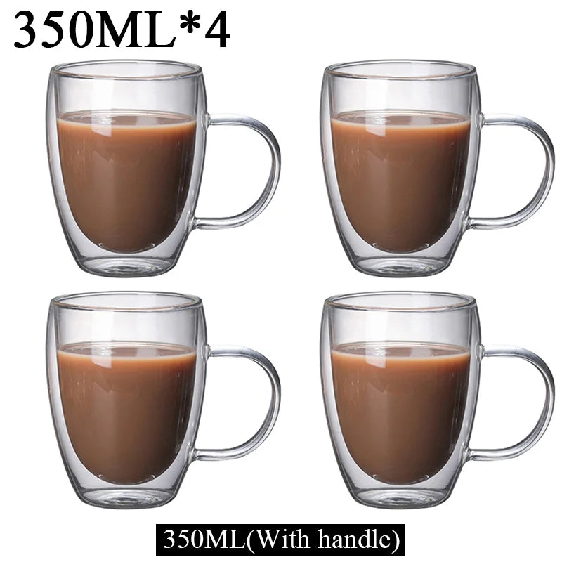 150/250/350/450ml Heat Resistant Double Wall Coffee Cup Transparent Glass