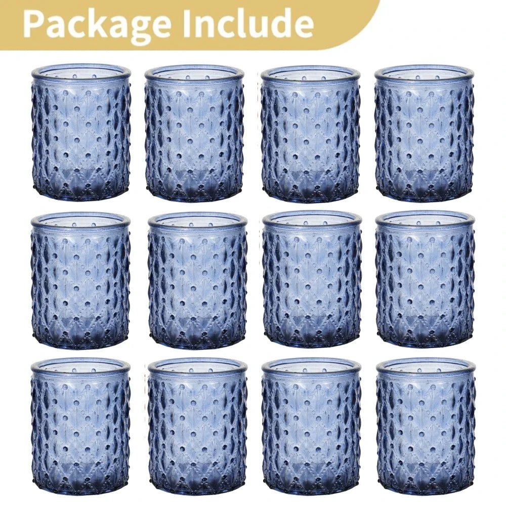6/12Pcs Blue Votive Candle Holders Glass Candlestick for Party Decoration Tea Lights Candle Holders for Wedding Home Table Decor