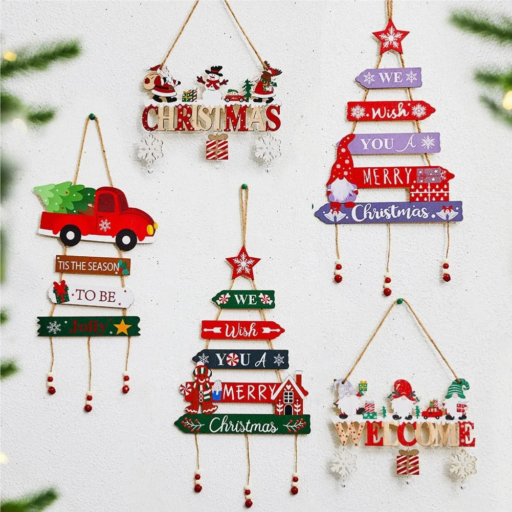 Christmas Hanging Pendant Wooden Crafts Xmas Tree Wall Ornament Natal Navidad Merry Christmas Decor 2025 Happy New Year 2026