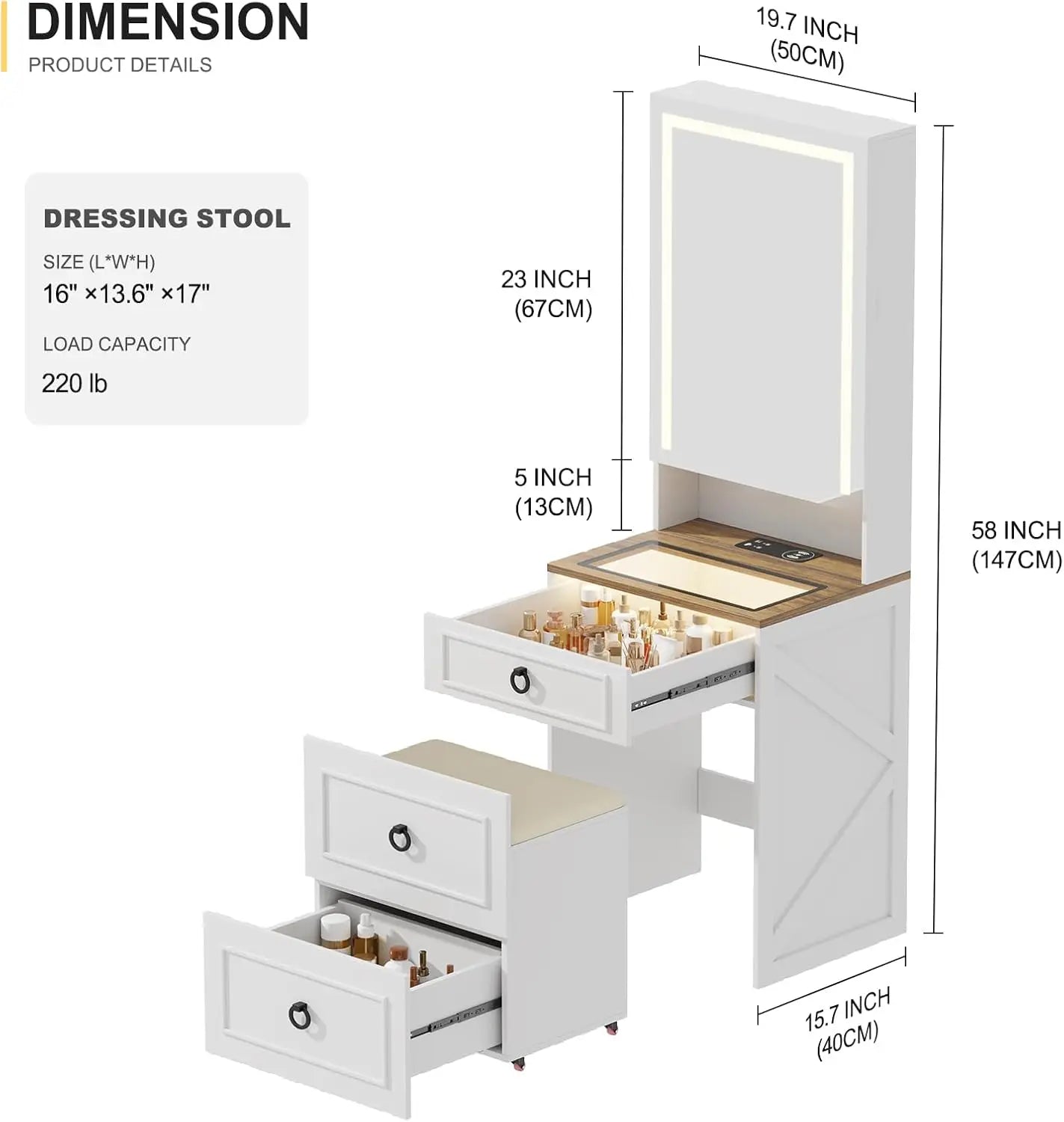 NEW Makeup Vanity Desk with Mirror and Lights,Small Vanity Desk Set with Charging Station,Compact Dressing Table, White