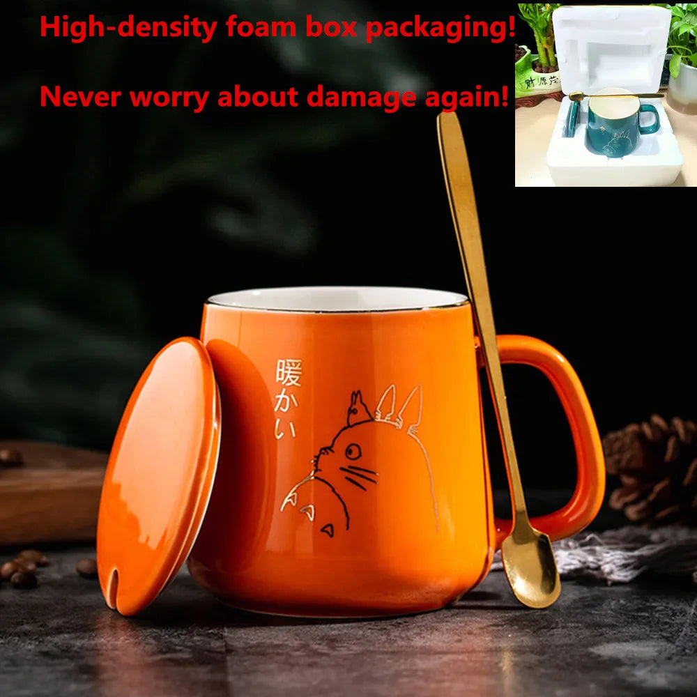 400ml New Product European Style Light Luxury Gold-painted Ceramic Coffee Mug with Lid Spoon