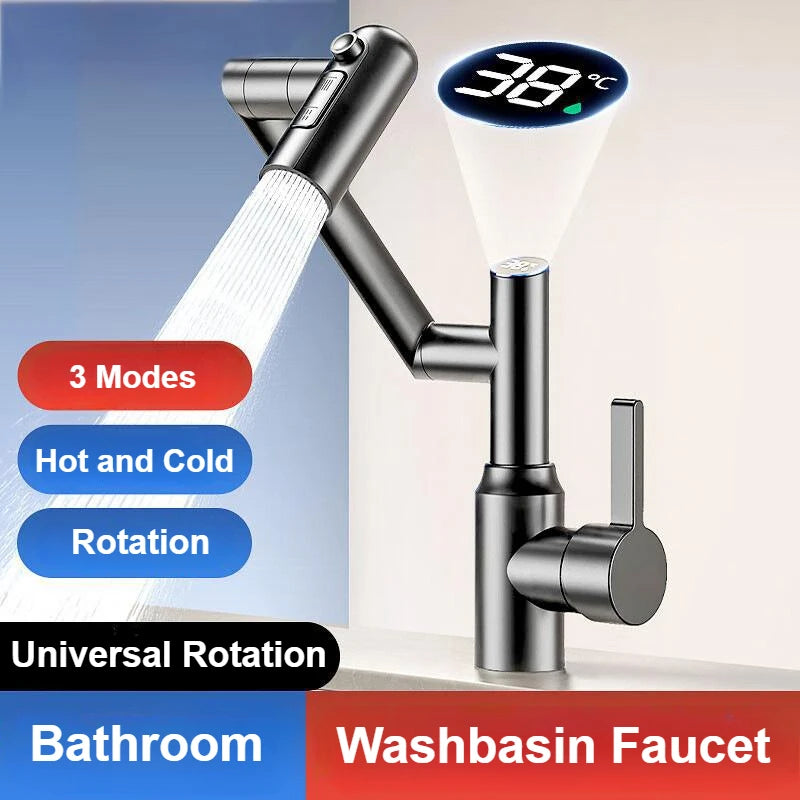 Universal Rotation Kitchen Faucet Bathroom Faucets Multifunctional Washbasin Mechanical Arm Digital Display Hot and Cold Tap
