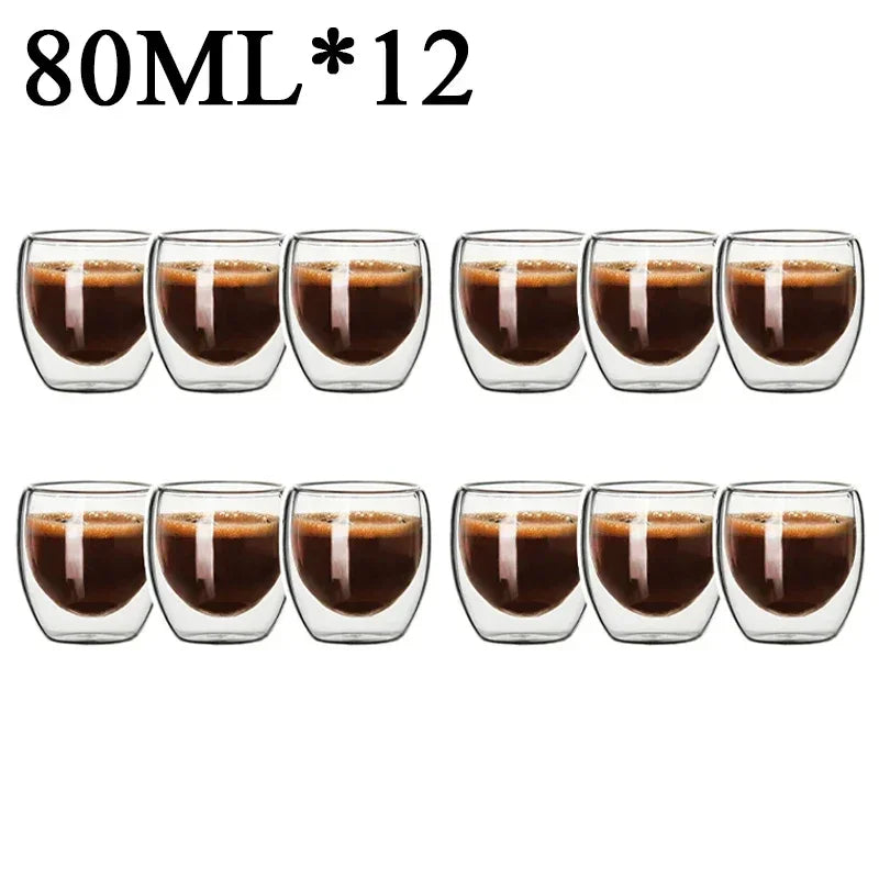 2-18PCS Double Wall High Borosilicate Glass Mug Heat Resistant Tea Milk Juice Coffee