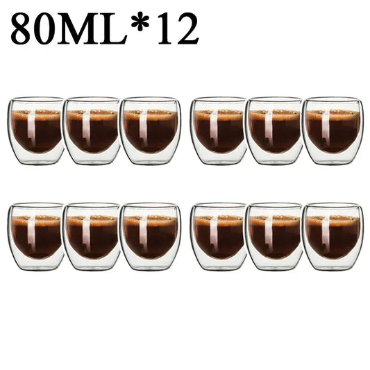 2-18PCS Double Wall High Borosilicate Glass Mug Heat Resistant Tea Milk Juice Coffee
