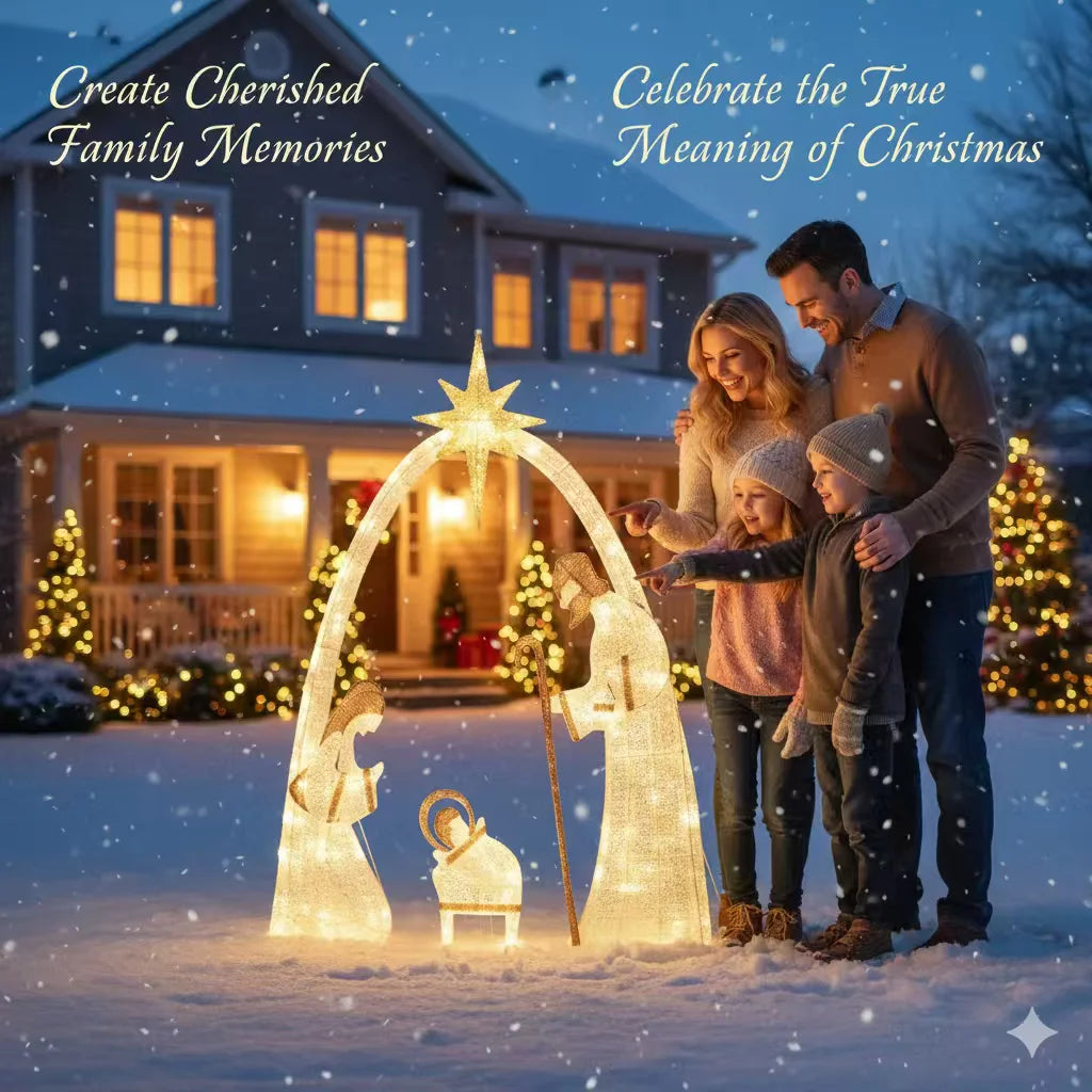 5.5FT Outdoor Lighted Nativity Scene Waterproof With Light Nativity Scene Christmas Decoration Easter Yard Decoration