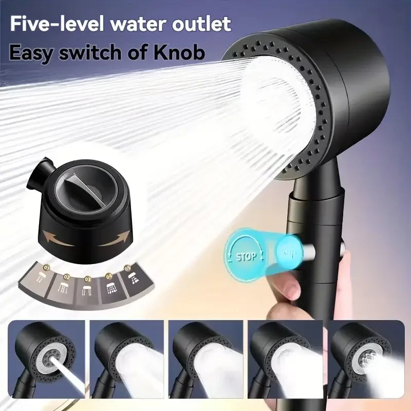 New High Pressure Water Saving Filter Shower Head 5 Modes Handheld Shower Head